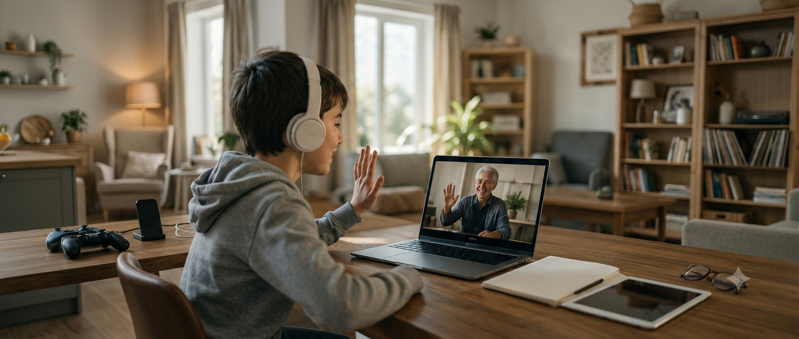 Family members connecting meaningfully over a video call across distance — the human outcome of reliable technology infrastructure